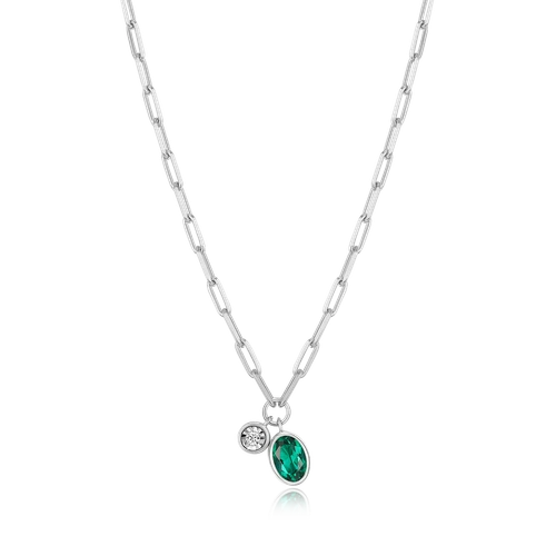M by Monte Luna May Birthstone Lab-Created Emerald & Lab-Created Diamond Mini Paperclip Rhodium-Plated Sterling Silver Necklace BN0225W
