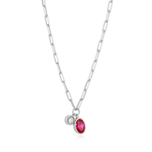 M by Monte Luna July Birthstone Lab-Created Ruby & Lab-Created Diamond Mini Paperclip Rhodium-Plated Sterling Silver Necklace