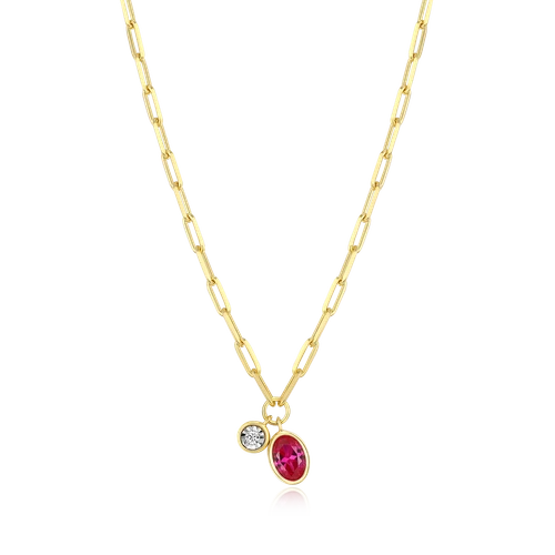M by Monte Luna July Birthstone Lab-Created Ruby & Lab-Created Diamond Mini Paperclip 14K Yellow Gold-Plated Sterling Silver Necklace BN0227Y