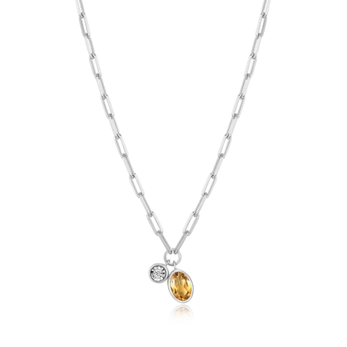 M by Monte Luna November Birthstone Genuine Citrine & Lab-Created Diamond Mini Paperclip Rhodium-Plated Sterling Silver Necklace BN0231W