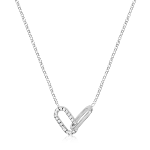 M by Monte Luna Twin Paperclip Pendant Lab-Created Diamond Bolo Rhodium-Plated Sterling Silver Necklace BN0238W