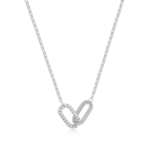 M by Monte Luna Twin Paperclip Pendant Lab-Created Diamond Bolo Rhodium-Plated Sterling Silver Necklace
