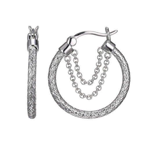 Charles Garnier Rhodium-Plated Sterling Silver Double-Chain Drop Hoop Earrings