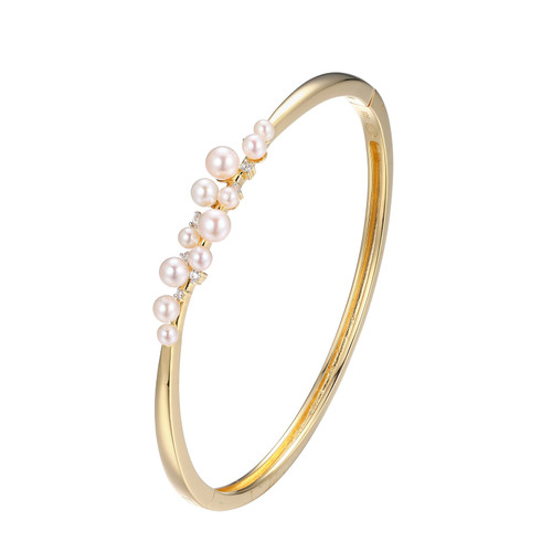 Charles Garnier Gold/Rhodium-Plated Sterling Silver Cultured Freshwater Pearl & Cubic Zirconia Pearl-Vine Bangle Bracelet