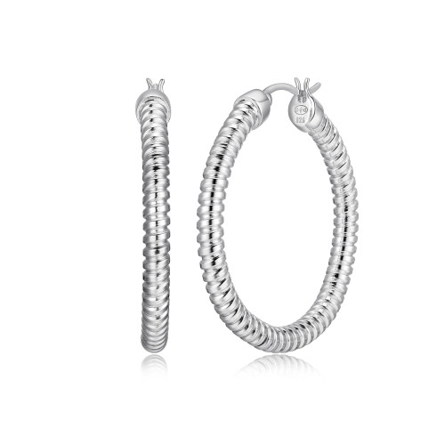 Charles Garnier Rhodium-Plated Sterling Silver Twisted Ribbed Hoop Earrings