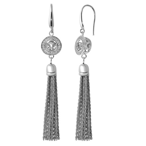 Charles Garnier Rhodium-Plated Sterling Silver Cubic Zirconia Coin Tassel Drop Earrings