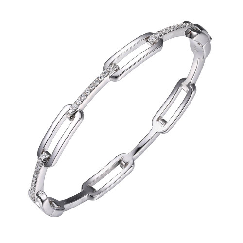 Charles Garnier Rhodium-Plated Sterling Silver Cubic Zirconia Paperclip-Link Bangle Bracelet