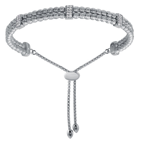 Charles Garnier Rhodium-Plated Sterling Silver Cubic Zirconia Braided Mesh Bolo Bracelet - 9"
