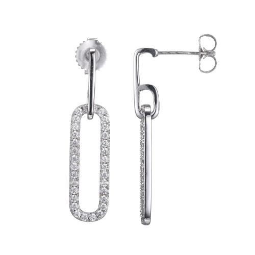Charles Garnier Rhodium-Plated Sterling Silver Cubic Zirconia Rectangular-Link Drop Earrings
