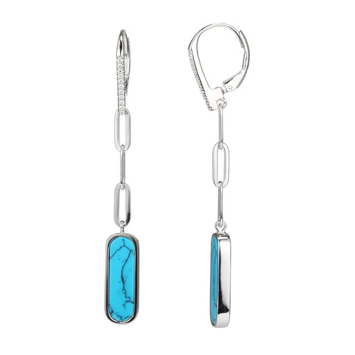 Charles Garnier Rhodium-Plated Sterling Silver Simulated Turquoise & Cubic Zirconia Turquoise-Bar Drop Earrings - 17x5x1MM