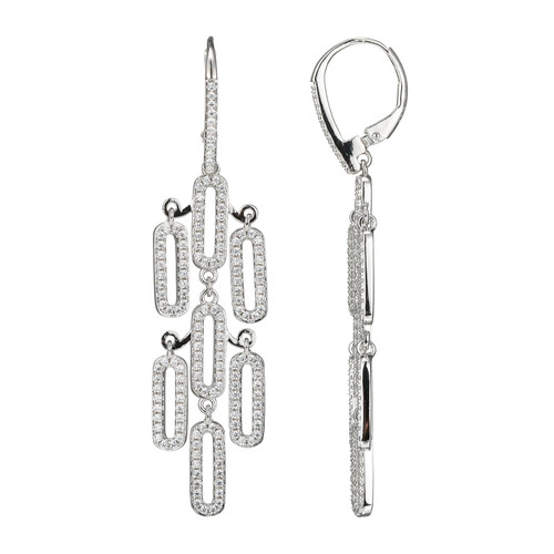 Charles Garnier Rhodium-Plated Sterling Silver Cubic Zirconia Geometric-Link Drop Earrings