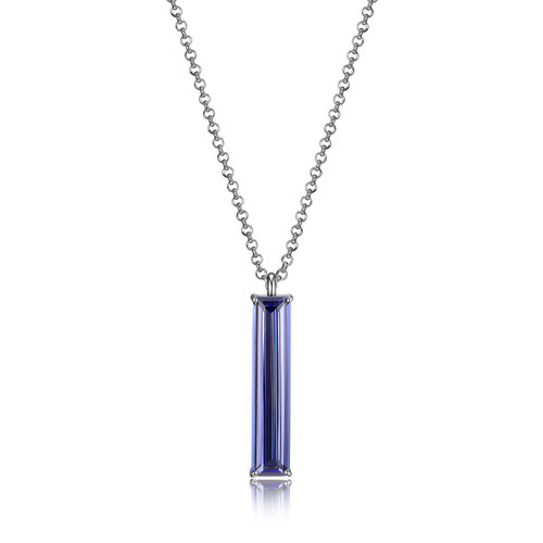 Charles Garnier Rhodium-Plated Sterling Silver Simulated Tanzanite Faceted Rolo Necklace - 17" + 2" Extender