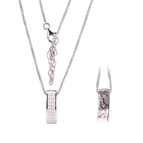 Charles Garnier Rhodium-Plated Sterling Silver Cubic Zirconia Rectangular Pendant Necklace - 17" + 2" Extender