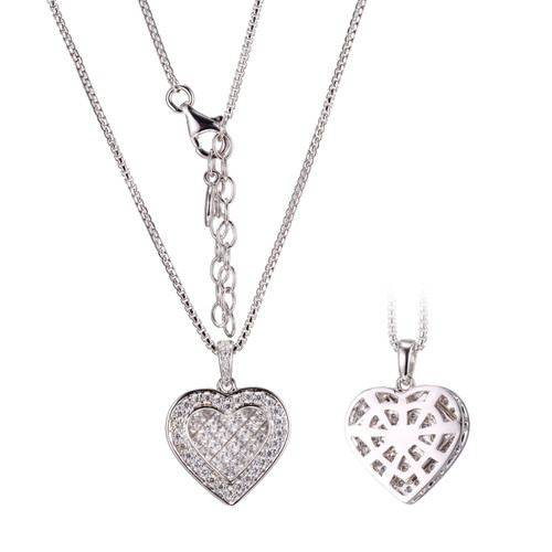 Charles Garnier Rhodium-Plated Sterling Silver Cubic Zirconia Heart Pendant Necklace - 17" + 2" Extender