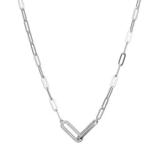 Charles Garnier Rhodium-Plated Sterling Silver Cubic Zirconia Oblong Crossed Cable Chain Necklace - 17" + 2" Extender