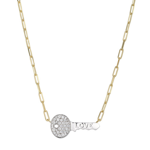 Charles Garnier Gold/Rhodium-Plated Sterling Silver Cubic Zirconia Diamond-Cut Cable Chain Necklace - 17" + 2" Extender