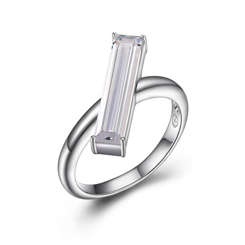 Charles Garnier Rhodium-Plated Sterling Silver Cubic Zirconia Emerald-Cut Solitaire Ring - 18x4MM