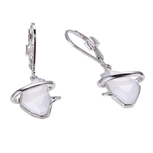ELLE Rhodium-Plated Sterling Silver Chalcedony Polished Earrings - 14 × 8 × 3mm