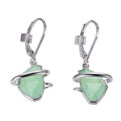 ELLE Rhodium-Plated Sterling Silver Quartzite Polished Earrings - 14 × 8 × 3mm