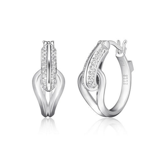 ELLE Rhodium-Plated Sterling Silver Cubic Zirconia Pave Hoop Earrings