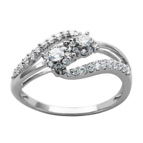ELLE 14K White Gold Diamond & Lab-Created Ruby Crossover Cluster Ring - 0.375 ctw