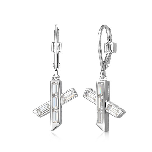 ELLE Rhodium-Plated Sterling Silver Cubic Zirconia Cross Drop Earrings - 4 × 2mm