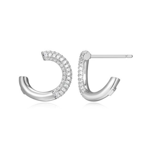 ELLE Rhodium-Plated Sterling Silver Cubic Zirconia Twisted Hoop Earrings