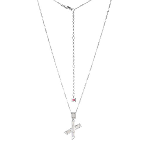 ELLE Rhodium-Plated Sterling Silver Cubic Zirconia Crisscross Rectangular-Cut Pendant Necklace - 5 × 2.5mm