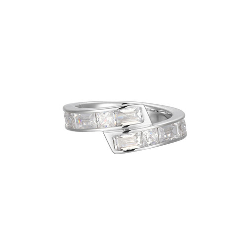 ELLE Rhodium-Plated Sterling Silver Cubic Zirconia Bypass Square Ring - 5 × 3mm