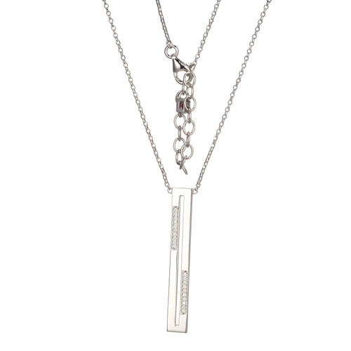 ELLE Rhodium-Plated Sterling Silver Cubic Zirconia 28-Inch Rectangular-Drop Necklace - 40 × 5.5mm