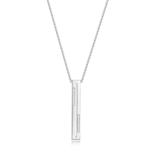 ELLE Rhodium-Plated Sterling Silver Cubic Zirconia 28-Inch Rectangular-Drop Necklace - 40 × 5.5mm