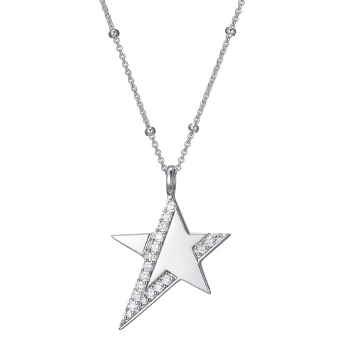ELLE Rhodium-Plated Sterling Silver Cubic Zirconia Star Pendant Necklace - 17" + 3" extender