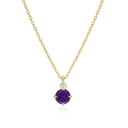 ELLE Gold-Plated Sterling Silver Lab-Grown Diamond & Amethyst Gemstone-Drop Cable-Chain Drop Necklace - 1.2 × 1.9mm