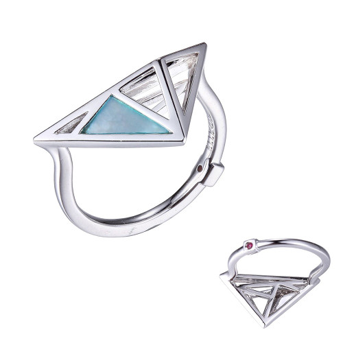 ELLE Rhodium-Plated Sterling Silver Mother-of-Pearl Polished Ring - 10 × 8.3 × 5.1mm