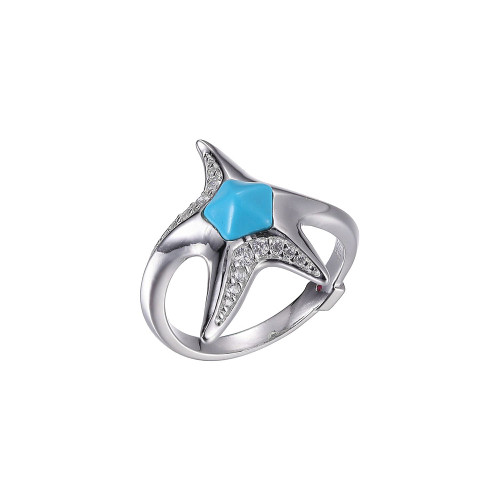 ELLE Rhodium-Plated Sterling Silver Simulated Turquoise & Cubic Zirconia Star Ring