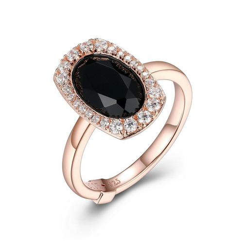 ELLE Gold-Plated Sterling Silver Black Agate & Cubic Zirconia Oval Ring - 11 × 7 × 3.5mm