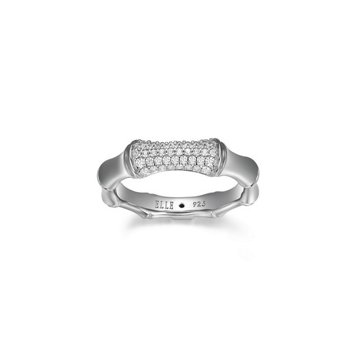 ELLE Rhodium-Plated Sterling Silver Cubic Zirconia Segmented-Bar Ring