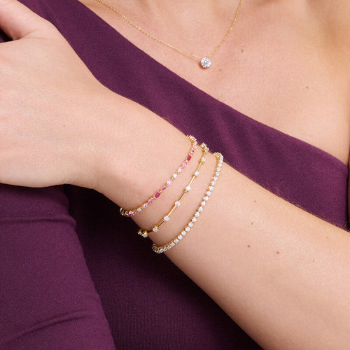M by Monte Luna Gold-Plated Sterling Silver Lab-Created Pink Sapphire & Lab-Created Ruby & Lab-Created Diamond Line Tennis Bracelet