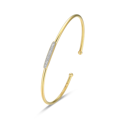 M by Monte Luna Gold-Plated Sterling Silver Lab-Created Diamond Oval Accent Pave Flex Cuff Bracelet