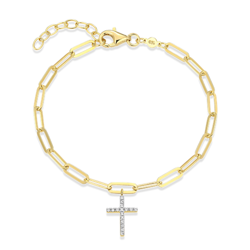 M by Monte Luna Two-tone Sterling Silver Cross Pendant Lab-Created Diamond Paperclip Bracelet