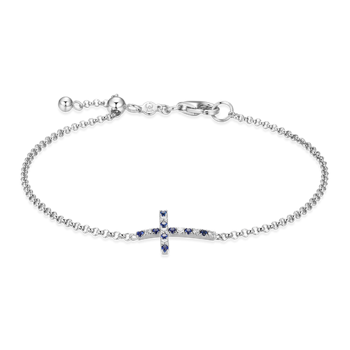 M by Monte Luna Rhodium-Plated Sterling Silver Cross Lab-Created Blue Sapphire & Lab-Created Diamond Friendship Bracelet