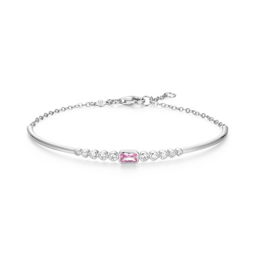 M by Monte Luna Rhodium-Plated Sterling Silver Lab-Created Pink Sapphire & Lab-Created Diamond Cuff Bracelet
