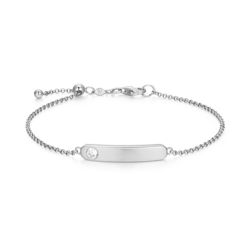 M by Monte Luna Rhodium-Plated Sterling Silver ID Bar with Bezel-Set Lab-Created Diamond Friendship Bracelet