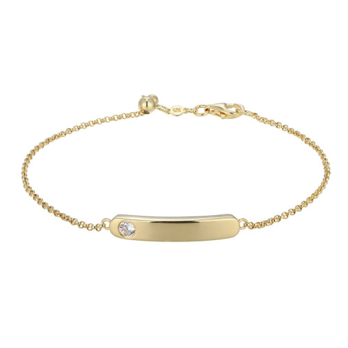 M by Monte Luna Gold-Plated Sterling Silver ID Bar with Bezel-Set Lab-Created Diamond Friendship Bracelet