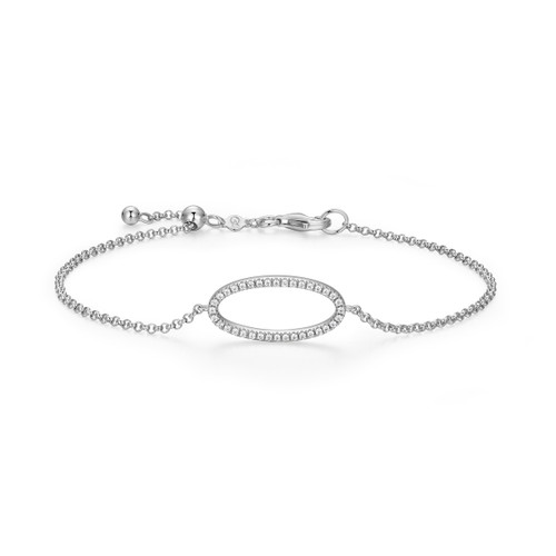 M by Monte Luna Rhodium-Plated Sterling Silver Open Oval Lab-Created Diamond Friendship Bracelet