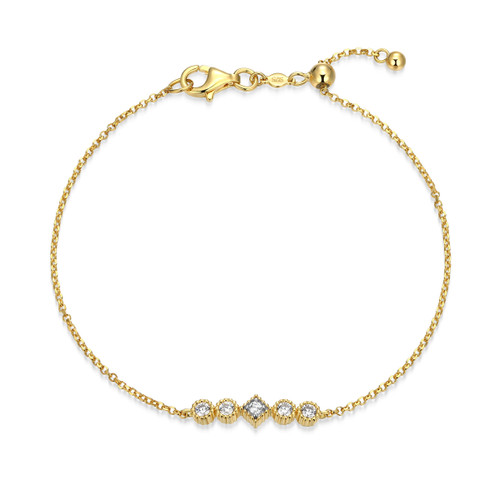 M by Monte Luna Gold-Plated Sterling Silver Round & Lab-Created Diamond Beaded Halo Friendship Bracelet