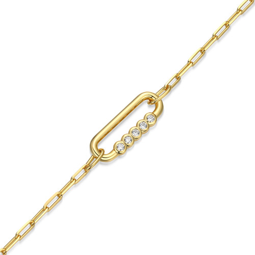 M by Monte Luna Gold-Plated Sterling Silver Lab-Created Diamond Bezel-Set Paperclip Link Bracelet