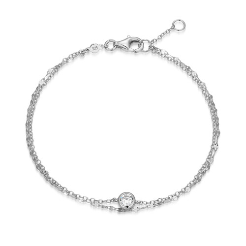M by Monte Luna Rhodium-Plated Sterling Silver Lab-Created Diamond Lumachina & Forzatina Cable Double Chain Bracelet