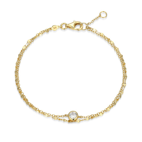 M by Monte Luna Gold-Plated Sterling Silver Lab-Created Diamond Lumachina & Forzatina Cable Double Chain Bracelet