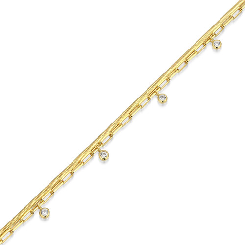 M by Monte Luna Gold-Plated Sterling Silver Lab-Created Diamond Dangling Station Double Chain Bracelet